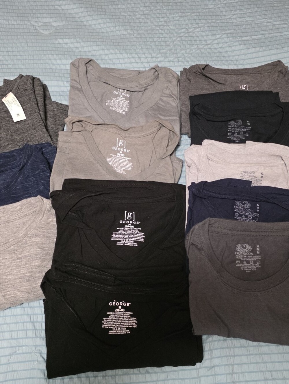 12pc Bundle Mens Mixed Solid T-Shirt Pack in Black, Gray, Navy Size MED